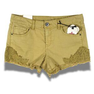VANILLA STAR Crochet Lace Trim Cut-off Mini Denim Jean Shorts NWT 13